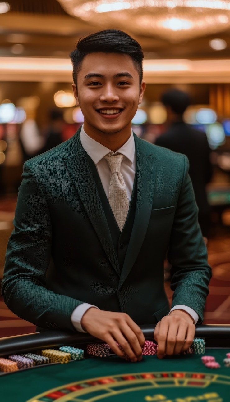 Live dealer blackjack table with multi-camera feed and betting interface